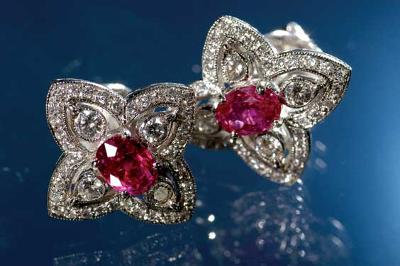 Appraisal: PAIR FINE RUBY AND DIAMOND EARRINGS Pair of fine K