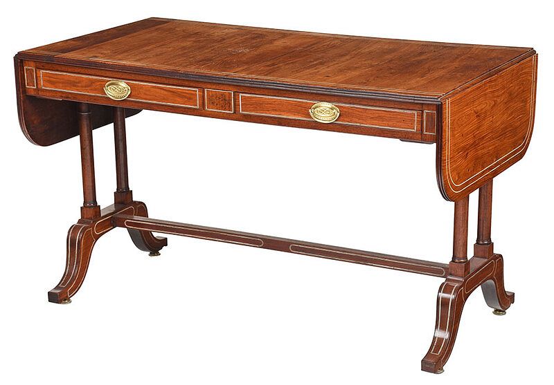 Appraisal: Regency Highly Figured Inlaid Sofa Table British th century highly