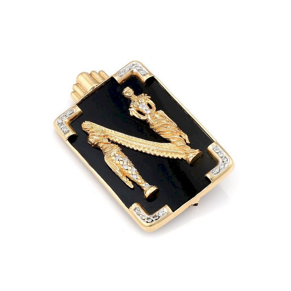 Appraisal: Erte K Yellow Gold Onyx and Diamond Letter N Pendant