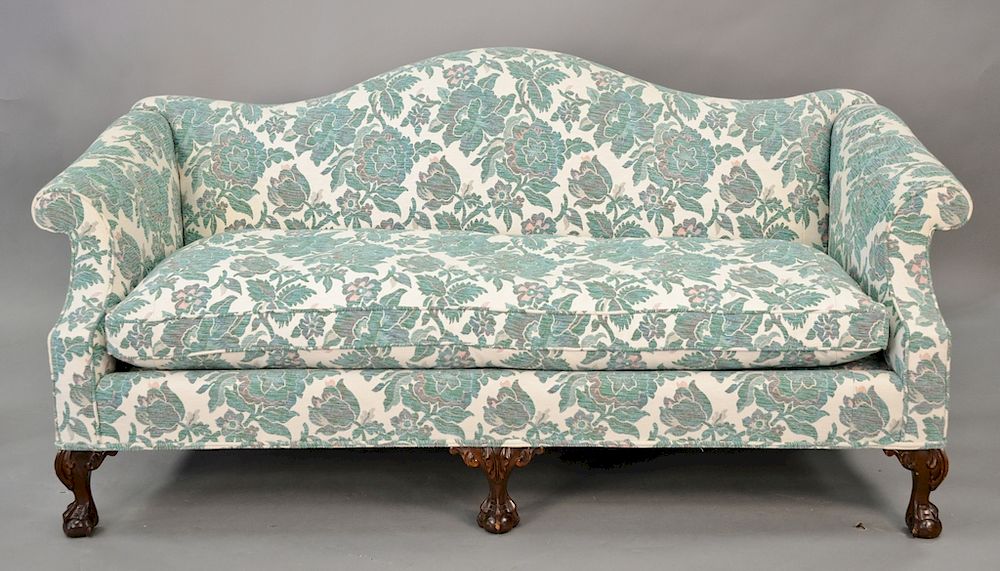 Appraisal: Custom upholstered Chippendale style sofa with camel back lg in