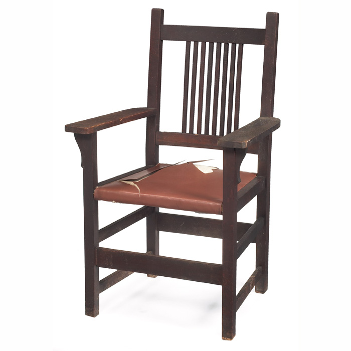 Appraisal: L JG Stickley armchair spindle form with corbel supports at