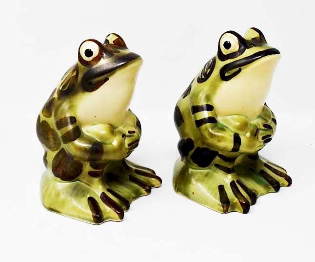 Appraisal: Brush pottery frogs Brush pottery frogs H Condition Condition reports