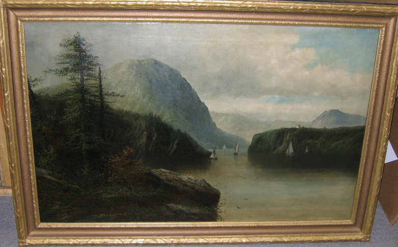 Appraisal: AMERICAN SCHOOL TH CENTURY Mountain river scene oil on canvas