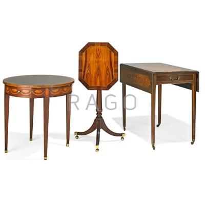 Appraisal: BAKER ETC Baker tilt-top table with inlay round banded lamp