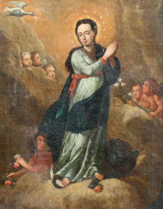 Appraisal: th C SPANISH RELIGIOUS PAINTING OIL Canvas '' x ''