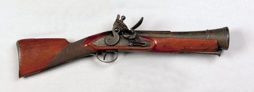 Appraisal: European flintlock blunderbuss pistol with engraved barrel and mechanism brass