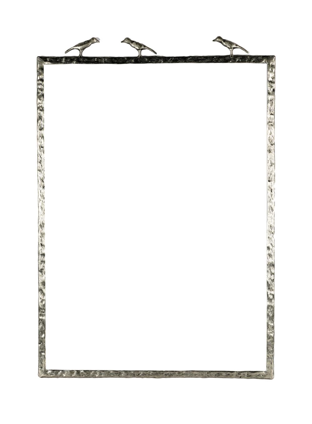 Appraisal: METAL WALL MIRROR FRAMEunsigned surmounted by three bird figures Provenance