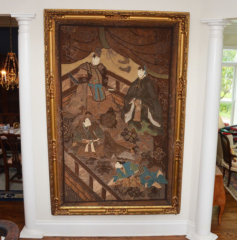 Appraisal: TH CENTURY JAPANESE PICTORIAL EMBROIDERY TAPESTRY Most likely Meiji period