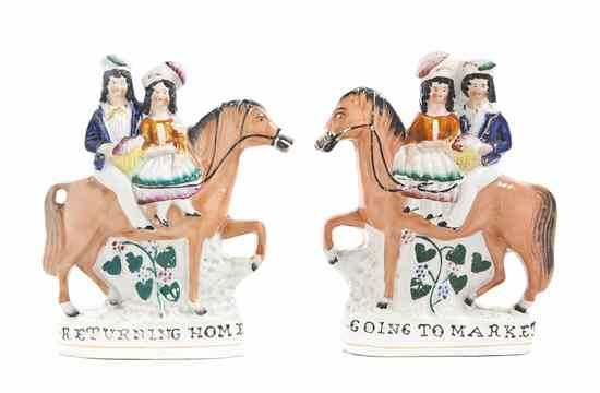 Appraisal: Two Staffordshire Equestrian Groups each depicting a gentleman and a