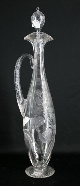 Appraisal: A fine glass wine ewer with deep cut floral decoration