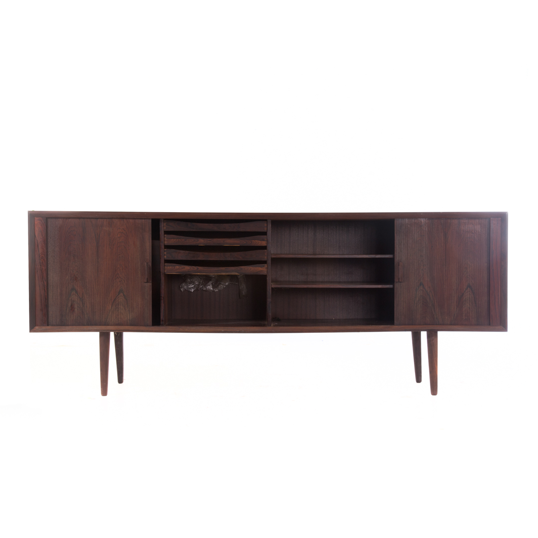 Appraisal: Danish Modern rosewood sideboard credenza mid- th century compartment with