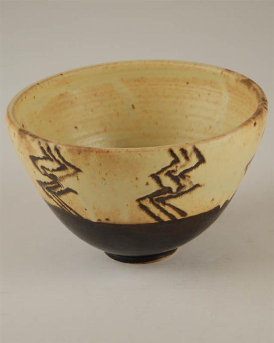 Appraisal: Yellow Studio Pottery Footed Bowl signed TK ' Dia