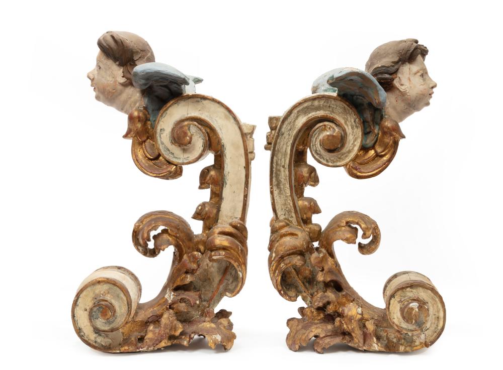 Appraisal: Pair of Large Antique Carved Parcel Gilt and Polychromed Figural