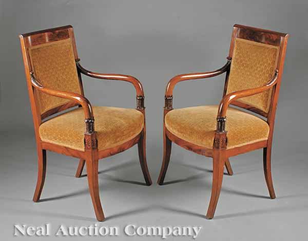 Appraisal: A Pair of Charles X-Style Carved Mahogany Fauteuils each with