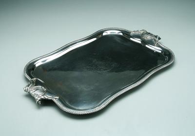 Appraisal: Silver plated tray shaped rectangular form gadroon border scroll and