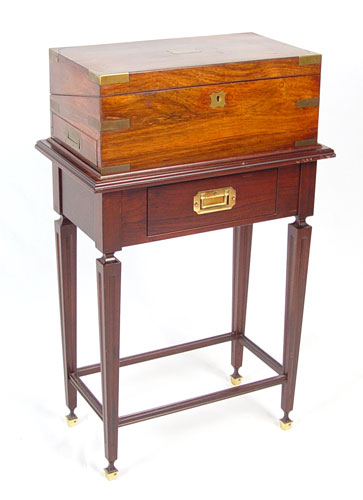 Appraisal: TH CENTURY LAP DESK WITH LATER CUSTOM STAND Mahogany lap