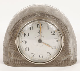 Appraisal: Rene Lalique FEUILLES frosted glass clock dome-shaped form molded with