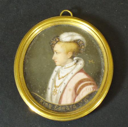 Appraisal: A th century portrait miniature of King Edward VI In