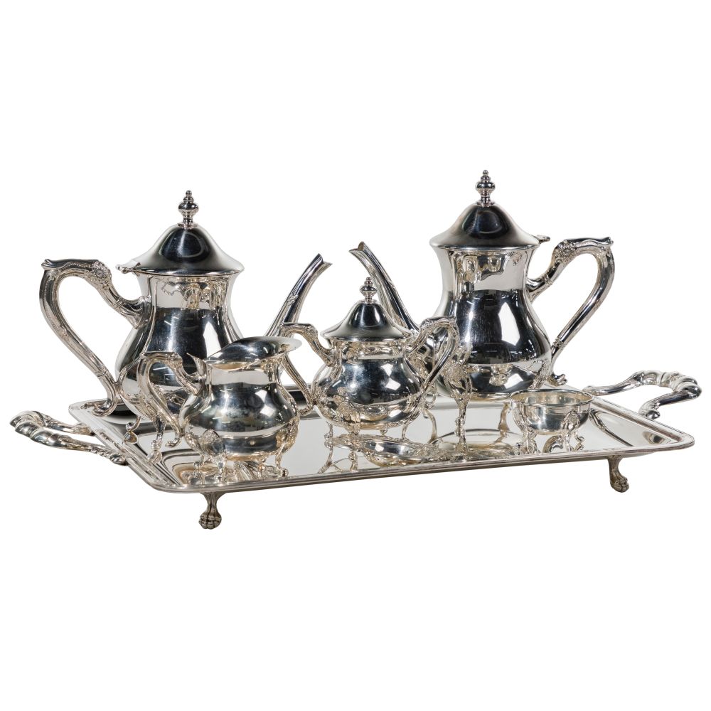 Appraisal: STERLING SILVER BEVERAGE SERVICE items including a tray coffee pot