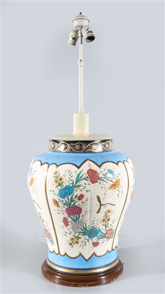 Appraisal: Large porcelain vase with gilt detail and floral designs to