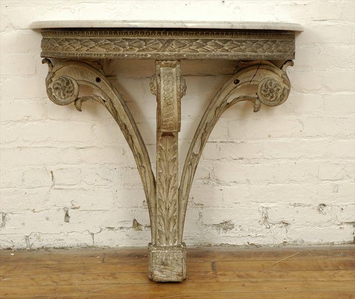 Appraisal: Louis XVI Carved and Painted Marble-Top Demilune Console Table x