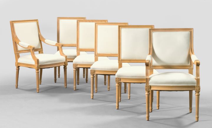 Appraisal: Suite of Six Louis XVI-Style Beechwood Dining Chairs consisting of