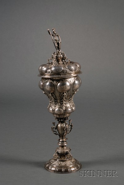 Appraisal: Large Austro-Hungarian Silver Covered Cup th century lid and inverted