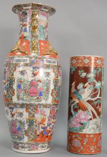 Appraisal: Two piece lot including reproduction palace vase and umbrella holder