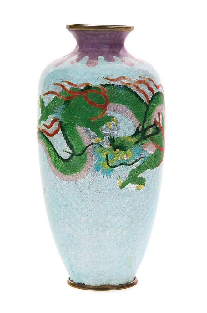 Appraisal: Japanese Cloisonn Ginbari Dragon Foil Vase Japanese Cloisonn foil Ginbari