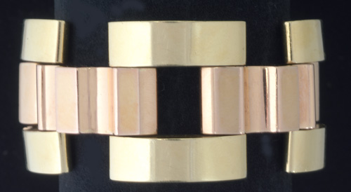 Appraisal: Substantial k rosegold and yg stylized brick link bracelet with