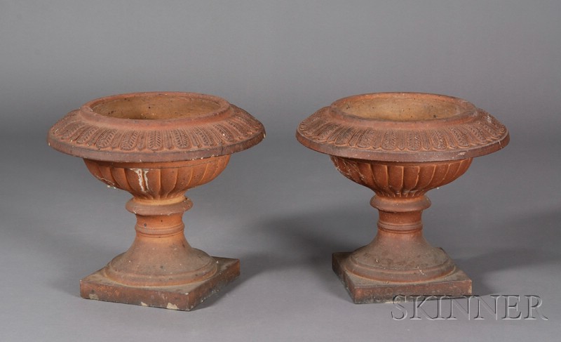 Appraisal: Pair of Terra-cotta Garden Urns Portland Stone Ware Co Dracut