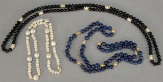 Appraisal: Three necklaces including a necklace with small pearls one lapis