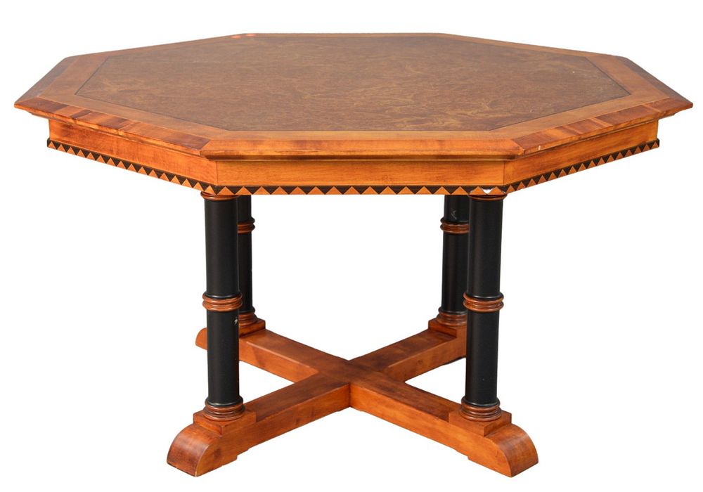 Appraisal: David Linley Octagon Hall Table with inlays of burr ash