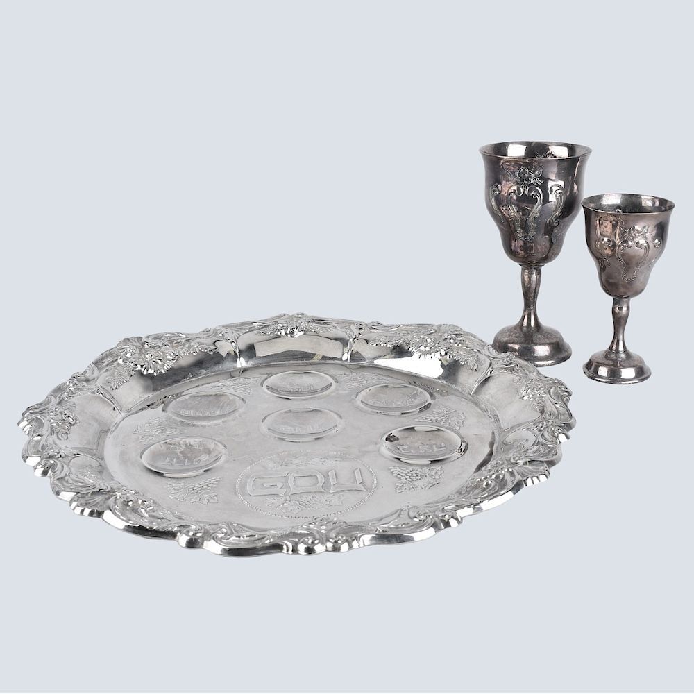 Appraisal: Silver Plate Judaica Three Silver Plate Judaica Seder Items Included