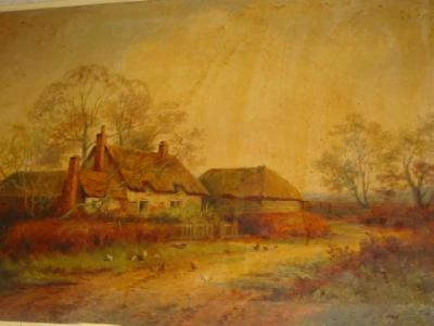 Appraisal: HENRY SYLVESTER STANNARD Rural Scenes with Thatched Cottages signed pair