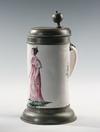 Appraisal: TANKARD - Early pewter fitted salt glazed earthenware tankard decorated