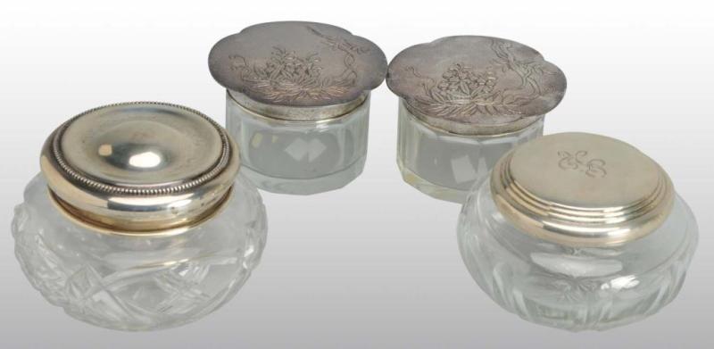 Appraisal: Lot of Cut Glass Sterling Lidded Vanity Jars Description All