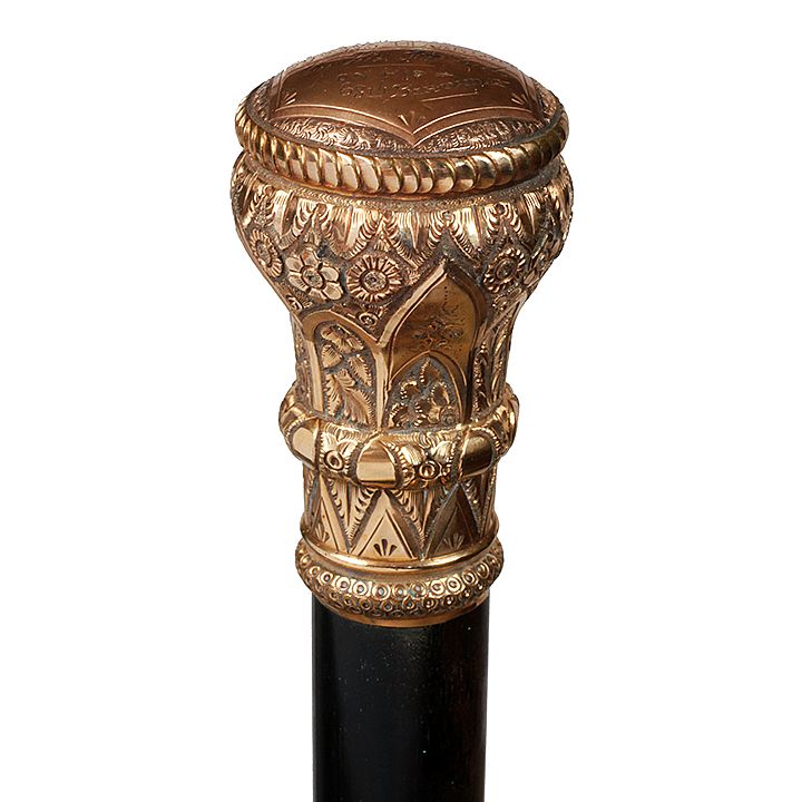 Appraisal: Massive Gold Dress Cane Ca - A large gold knob