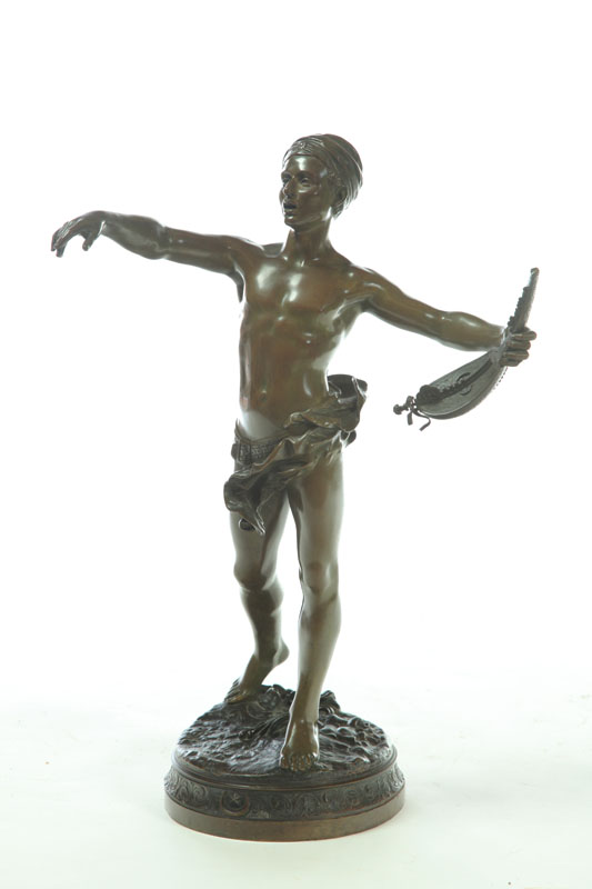 Appraisal: BRONZE OF MUSICIAN AFTER ANDRE LAOUST FRANCE - Signed on