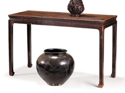 Appraisal: Chinese partially black lacquered yumu side table mid qing dynasty