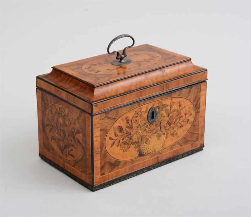 Appraisal: FINE INLAID SATINWOOD ELM TEA CADDY The hinged top with