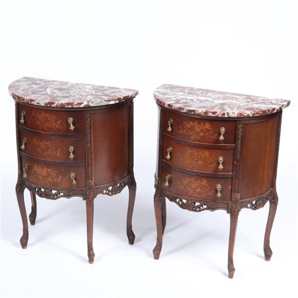 Appraisal: PAIR OF FRENCH COMMODE NIGHT STAND END TABLES WITH MARBLE