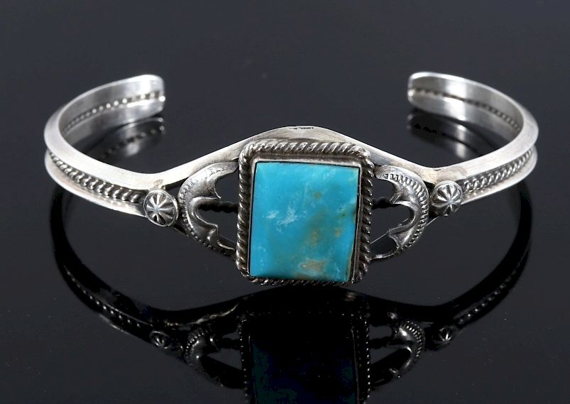 Appraisal: Navajo Signed Sterling Silver Turquoise Bracelet Featured in this lot