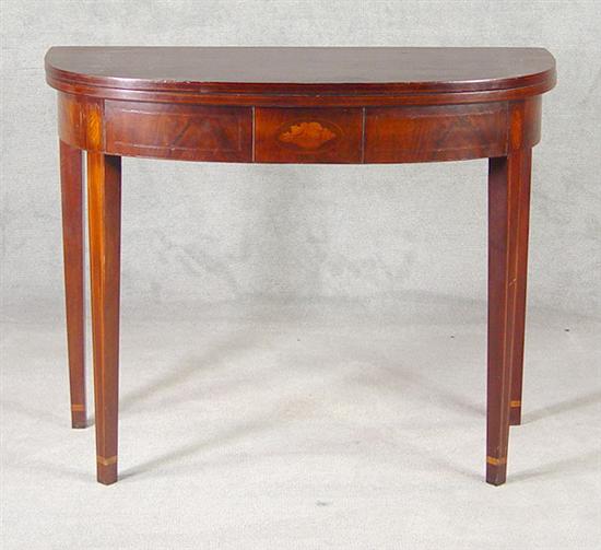 Appraisal: Mahogany Card Table Early th Century D-form with tapered inlaid