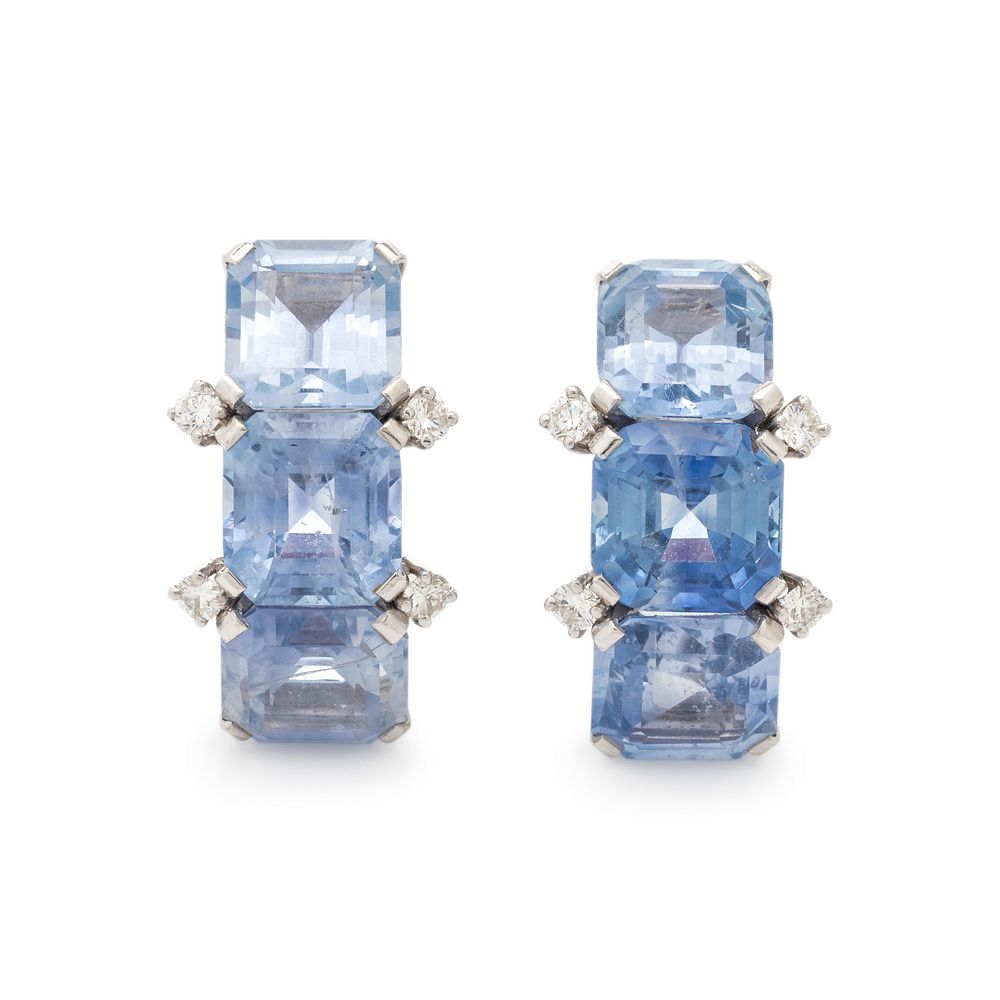 Appraisal: SAPPHIRE AND DIAMOND EARCLIPS SAPPHIRE AND DIAMOND EARCLIPS Containing six