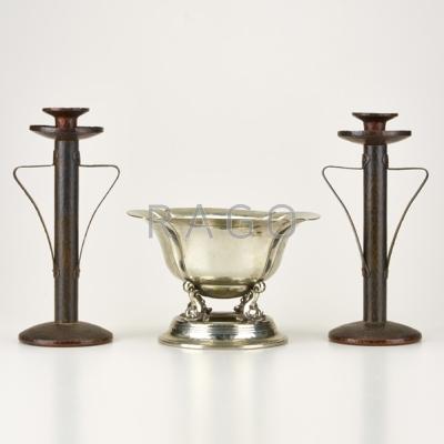 Appraisal: BENEDICT STUDIO GEROFABRIEK Pair of Benedict Studio candlesticks and Gerofabriek