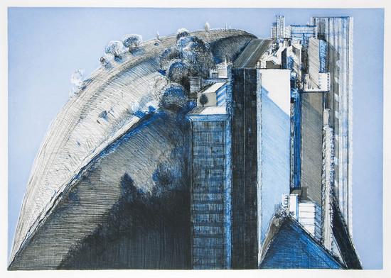 Appraisal: Wayne Thiebaud b dark country city soft-ground etching with aquatint