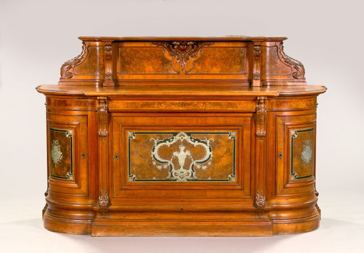 Appraisal: Fine Austrian Silver-Inlaid Burlwood Sideboard fourth quarter th century in