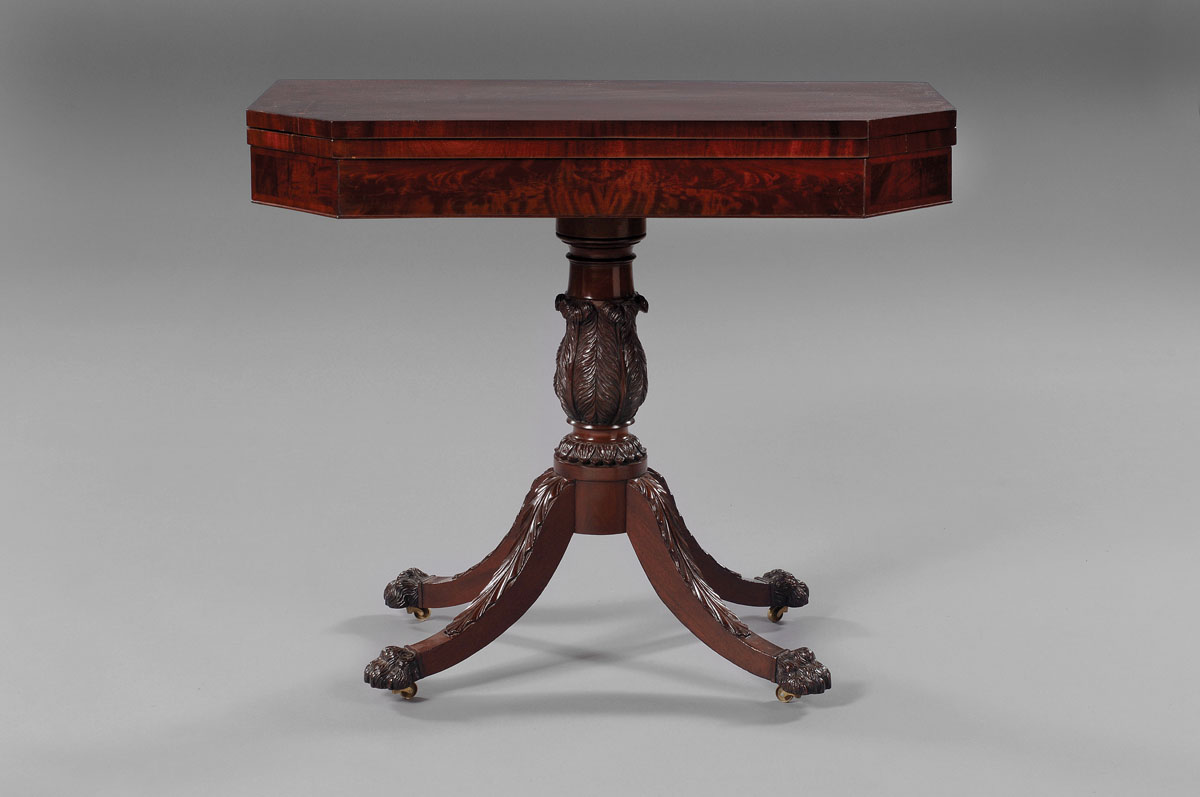 Appraisal: NEW YORK CLASSICAL CARVED MAHOGANY CARD TABLE The rectangular hinged