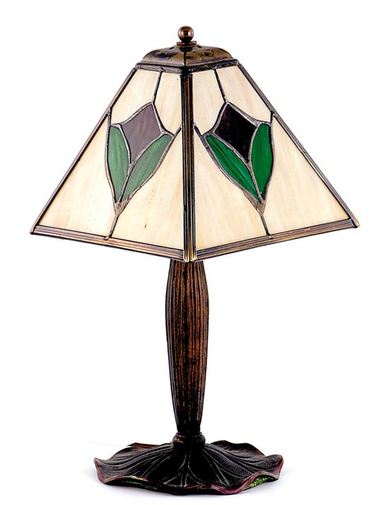 Appraisal: American leaded glass table lamp mid th century flared paneled